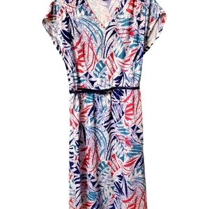 Vintage 80s Graphic Print Tropical Shift Dress Sheer Rare larger size (18) Sexy